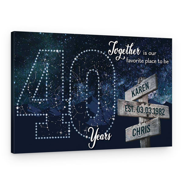 40 Years Together Star Map Street Sign Names Canvas Gift