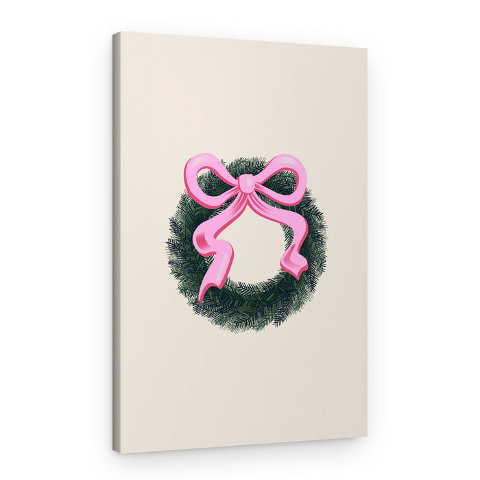 Elegant Pink Bow Wreath – Canvas Print