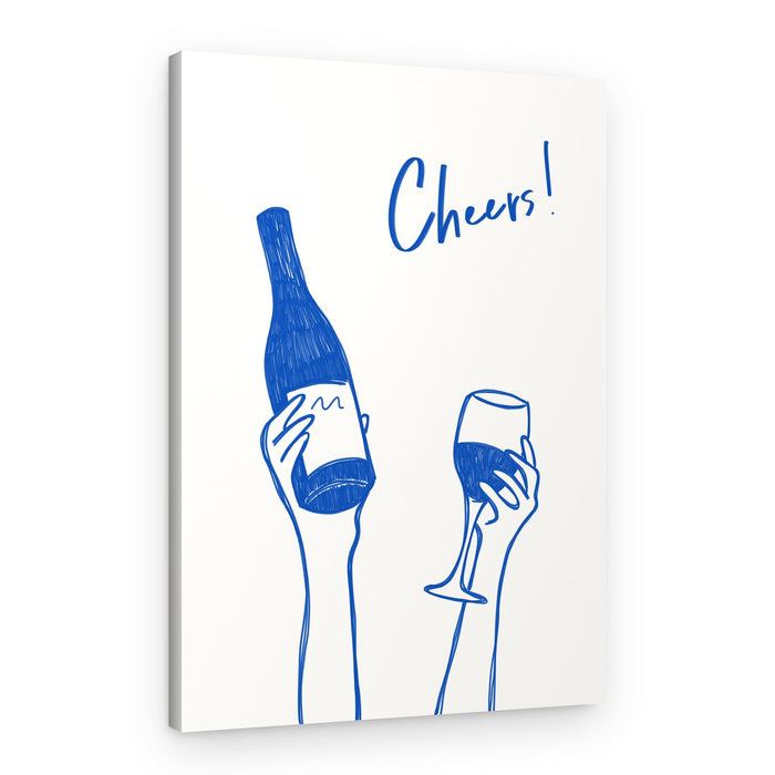 Cheers wine illustration & text (black & white) – Canvas Print