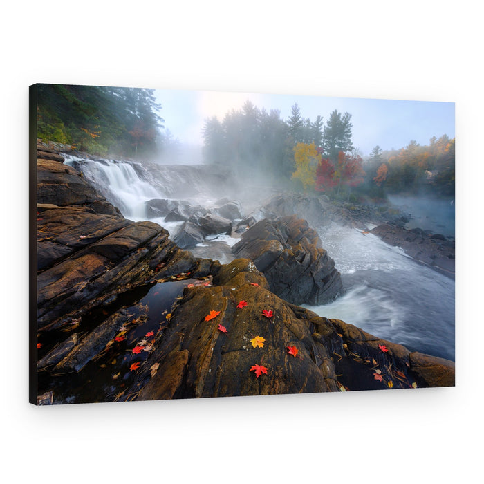 Misty Autumn Waterfall – Canvas Print