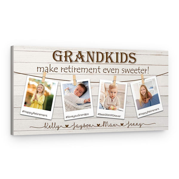 Grandkids Make Retirement Even Sweeter Custom Photo Collage Canvas Print