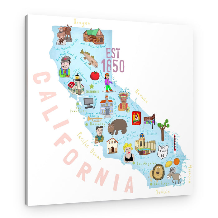 California Illustrated Map – Canvas Print