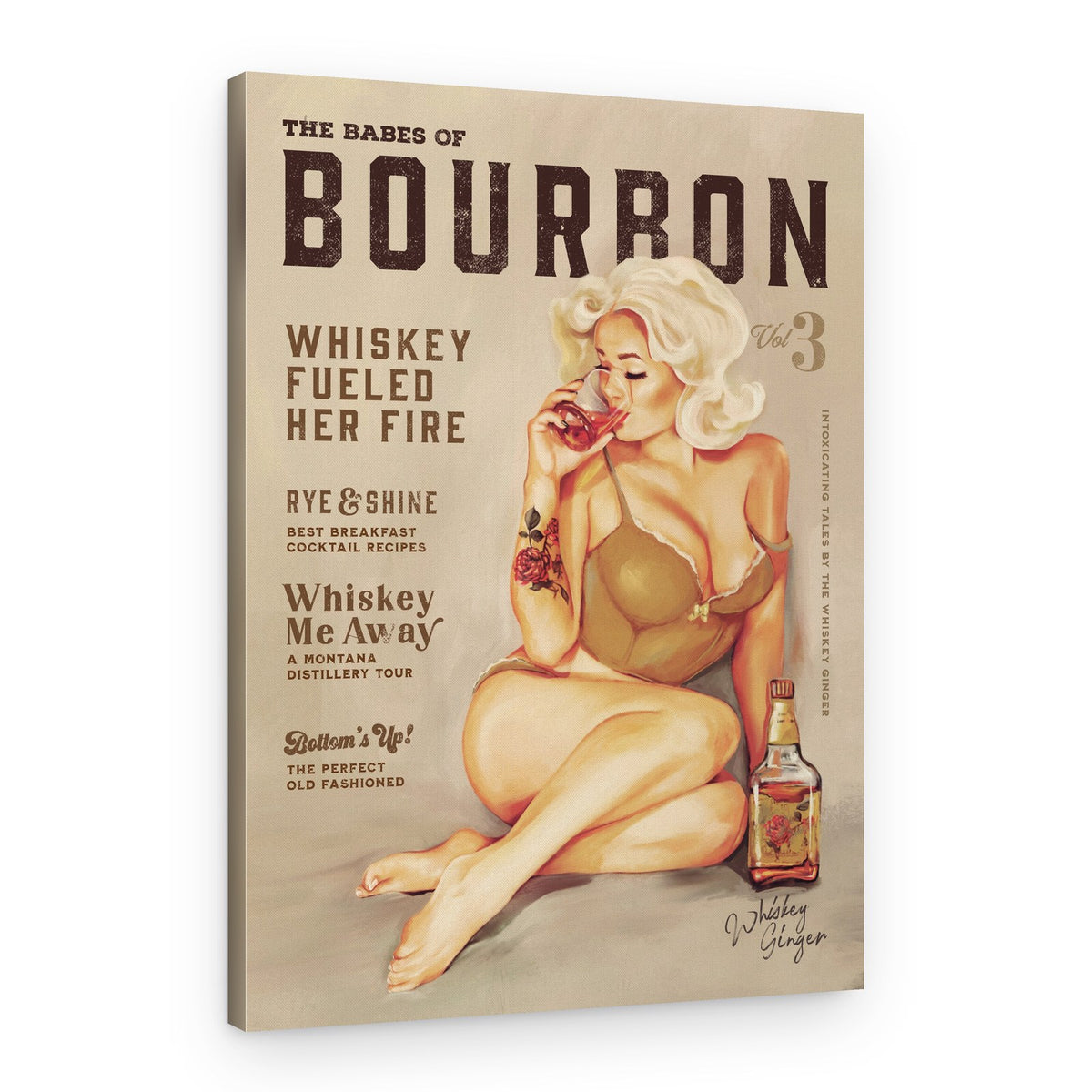 Bourbon Wall Art. Sexy Vintage Pin Up Girl Drinking Whiskey – Canvas Print