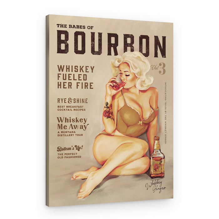 Bourbon Wall Art. Sexy Vintage Pin Up Girl Drinking Whiskey – Canvas Print
