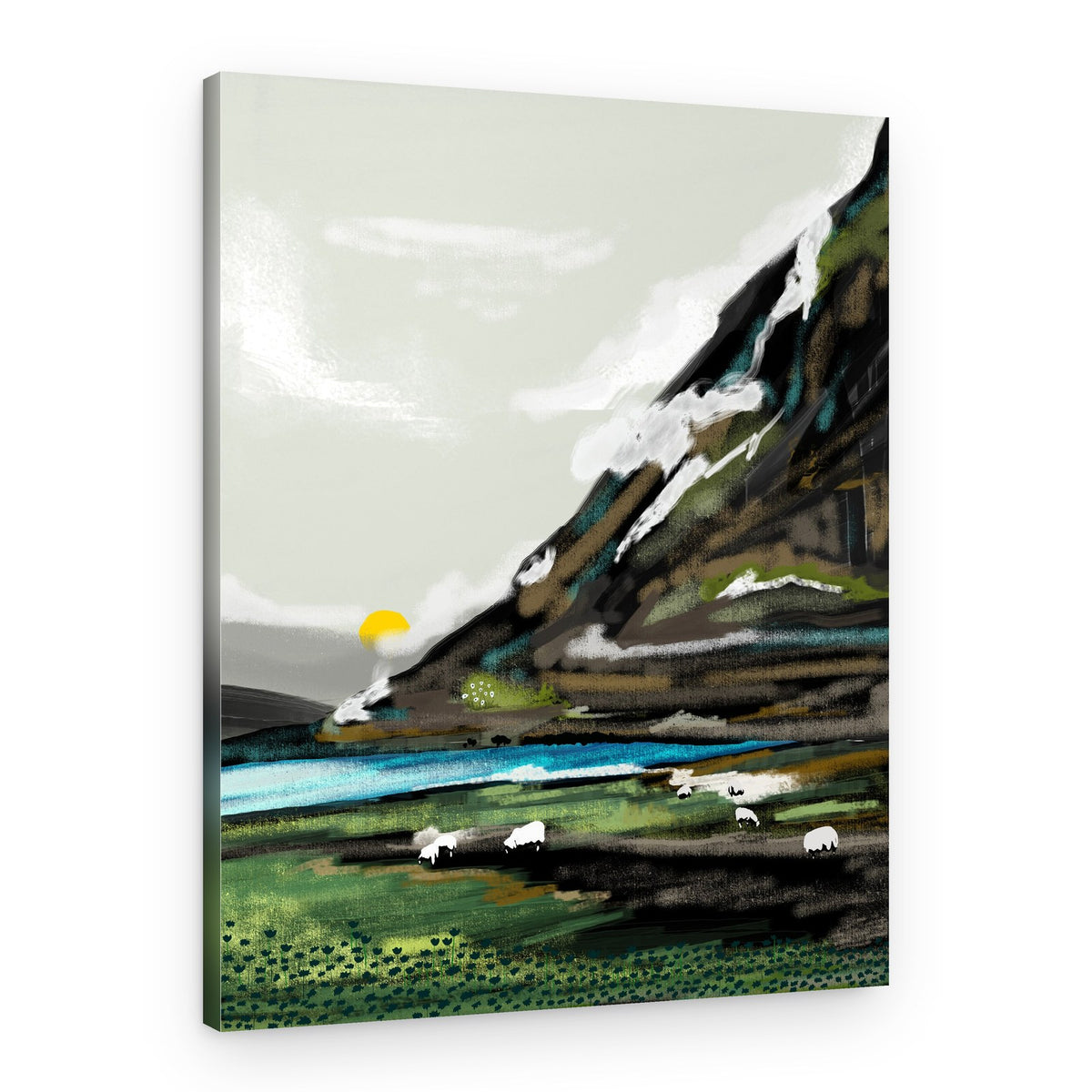 Peaceful Mountain Sheep Landscape – Canvas Print