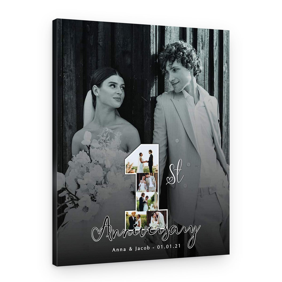 1st Anniversary Number Photo Collage Black And White Canvas Print – Canvas Print
