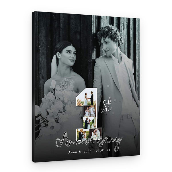 1st Anniversary Number Photo Collage Black And White Canvas Print