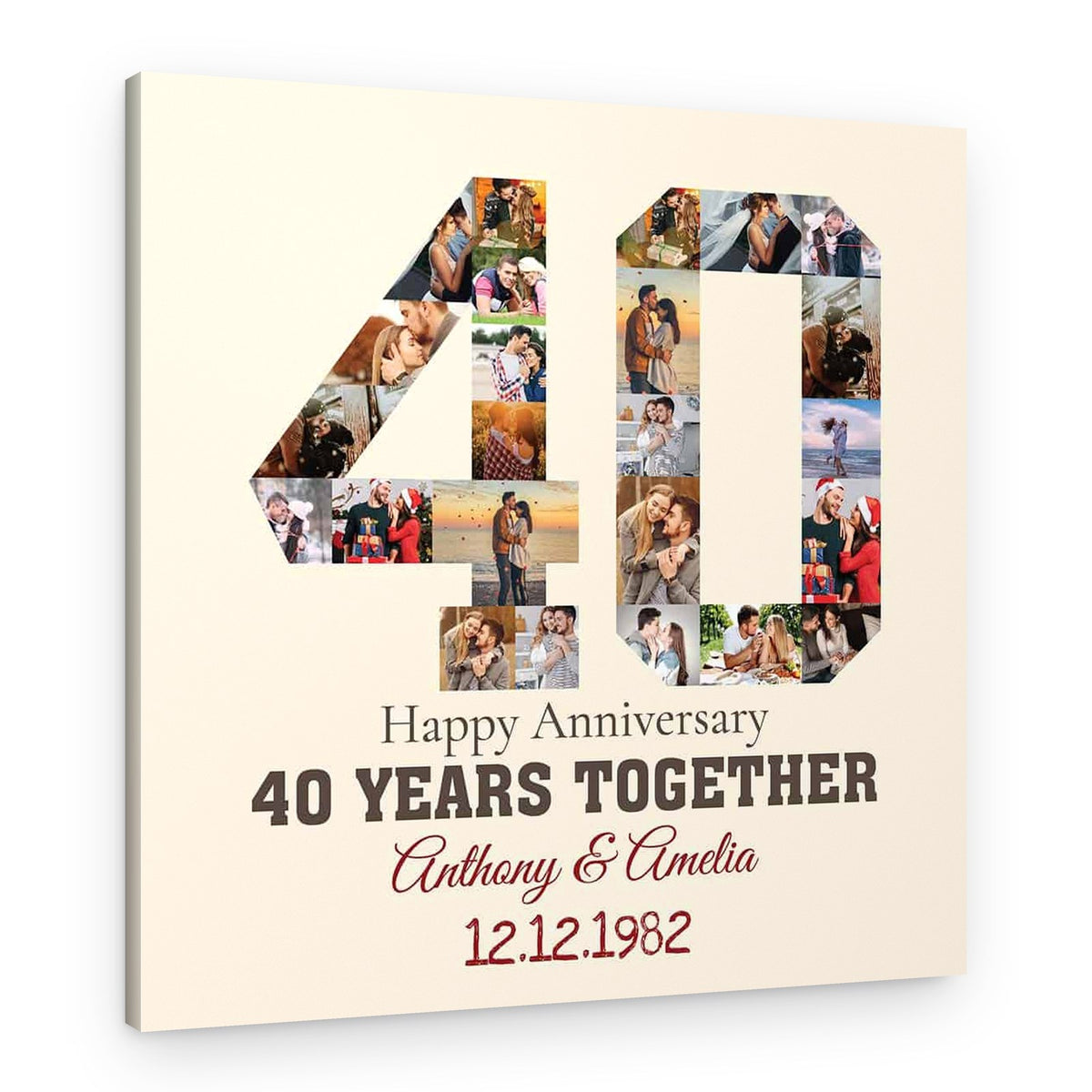Custom Number 40 Years Anniversary Photo Collage Canvas Print – Canvas Print – Design B