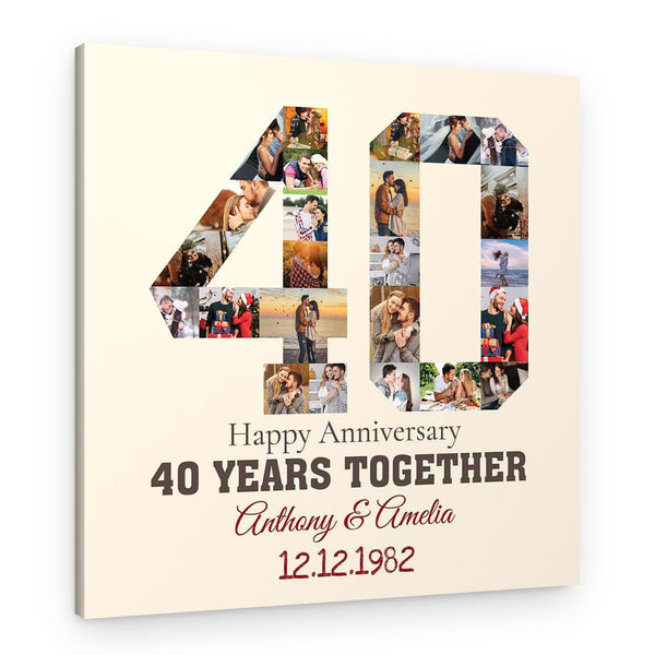 Custom Number 40 Years Anniversary Photo Collage Canvas Print