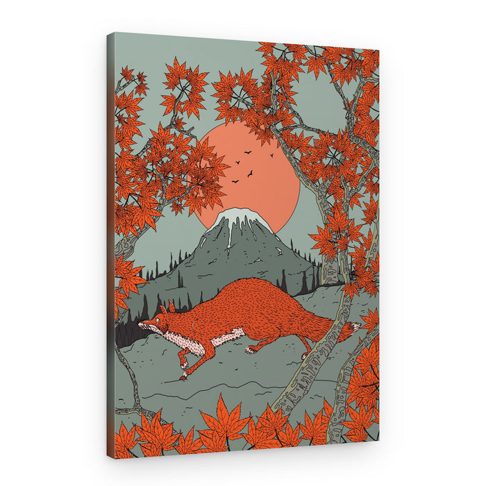 Running Fox Autumn Mountain – Canvas Print