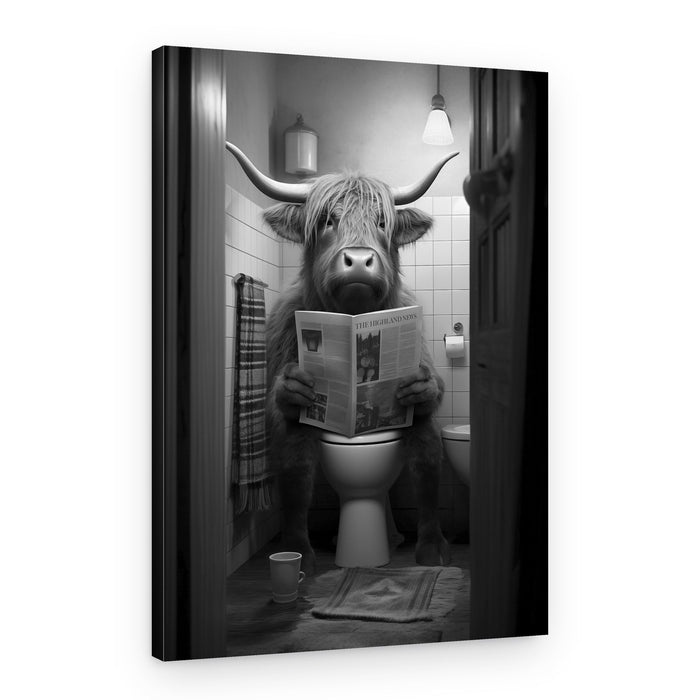 Funny Highland Cow Reading – Canvas Print