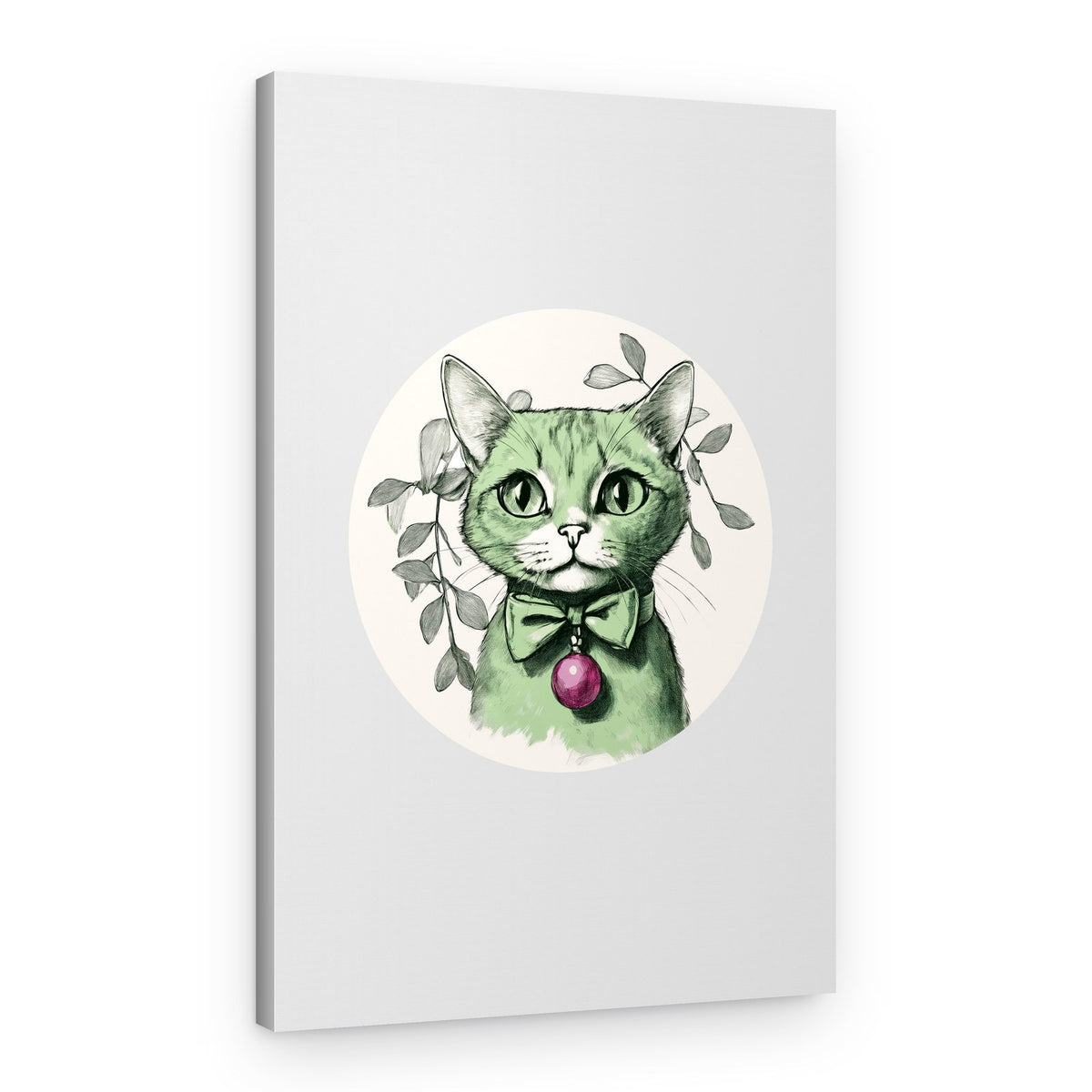 Whimsical Green Cat – Canvas Print