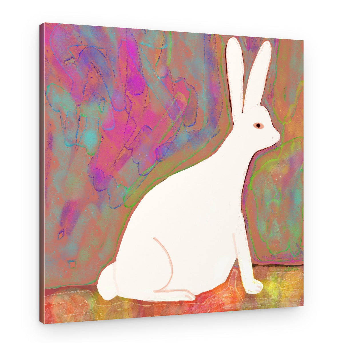 Colorful White Rabbit – Canvas Print