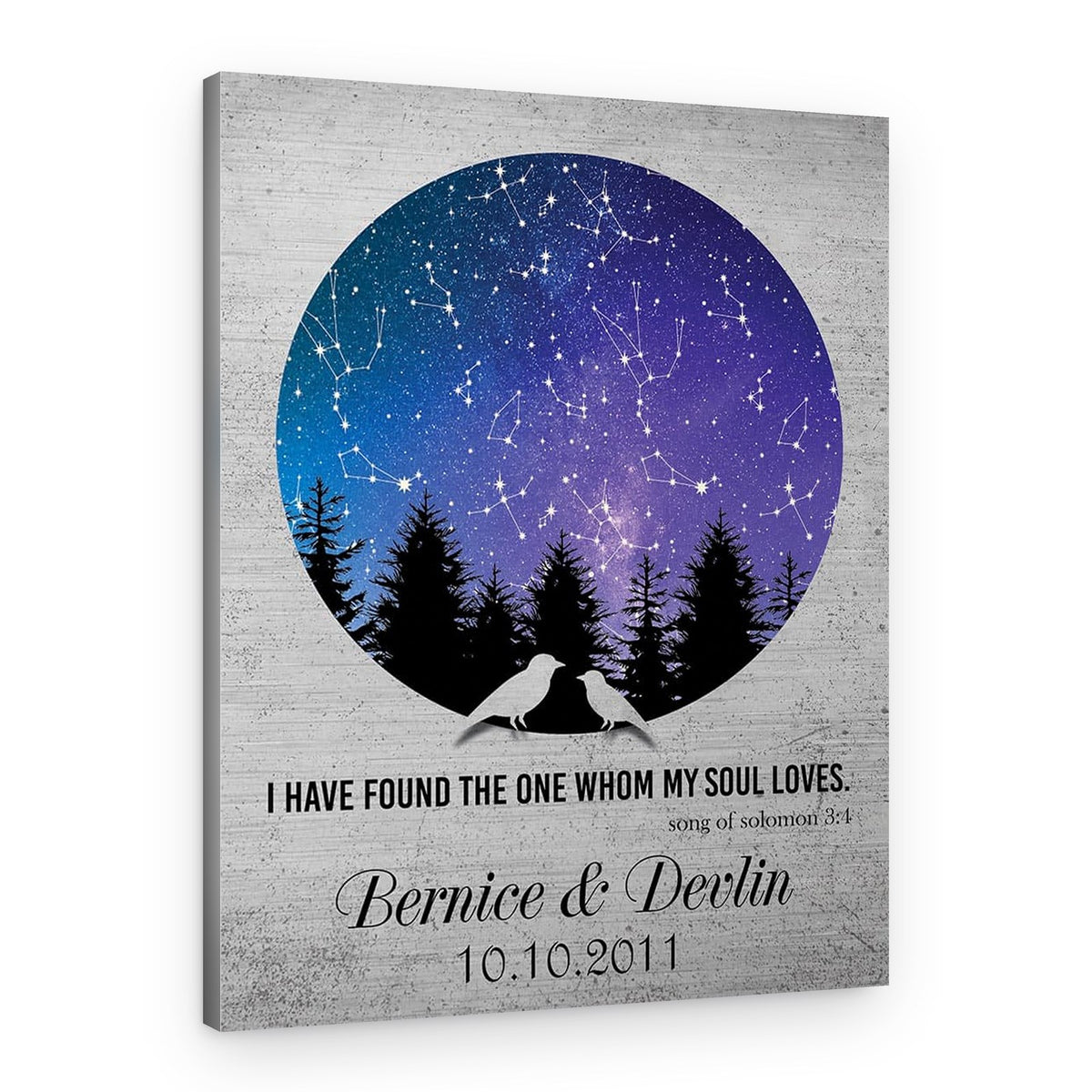 10th Anniversary Tin Star Map with Bare Tree Canvas Print – Canvas Print
