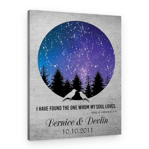 10th Anniversary Tin Star Map with Bare Tree Canvas Print – Canvas Print