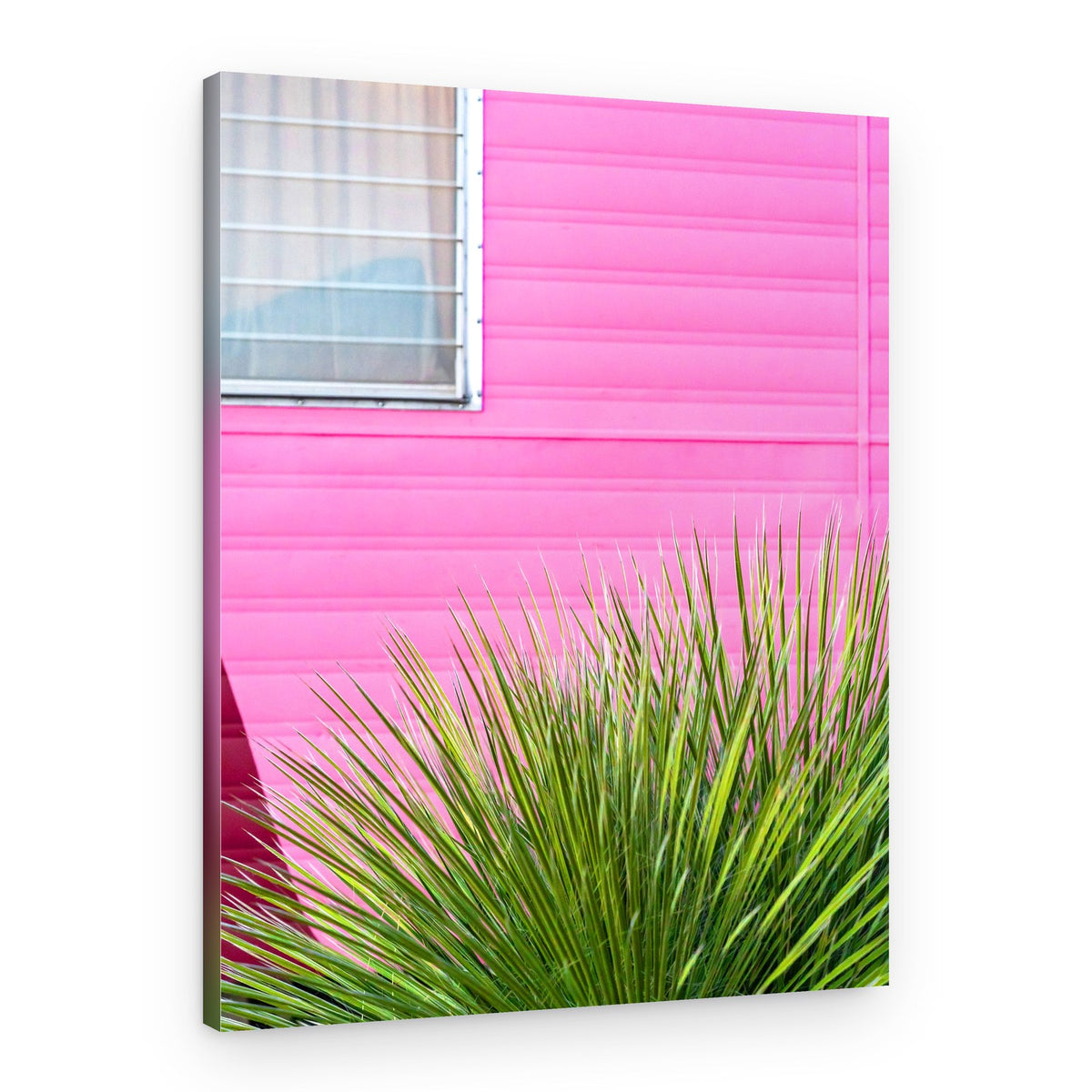 Vintage Pink Camper Trailer with Cactus – Canvas Print