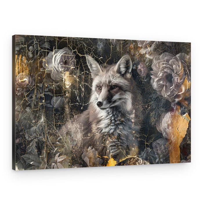 Moody Fox Golden Floral – Canvas Print