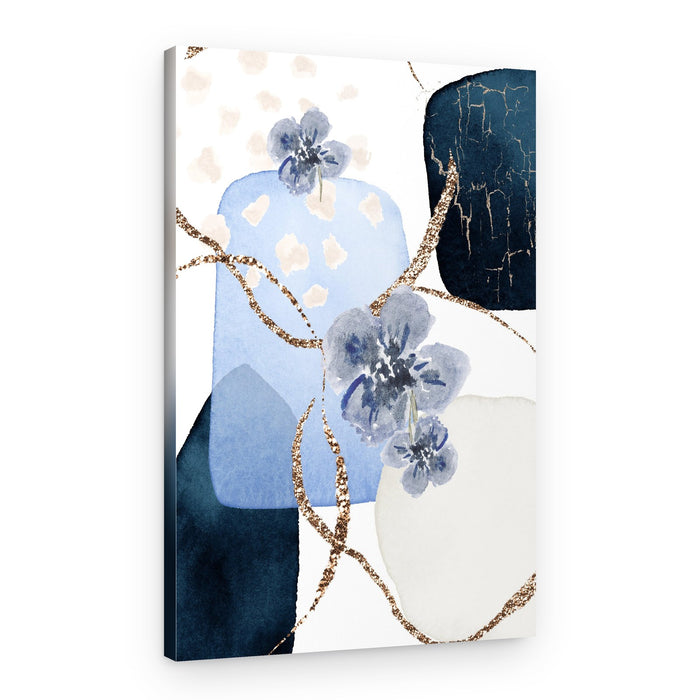 Golden Blue Floral Abstraction – Canvas Print