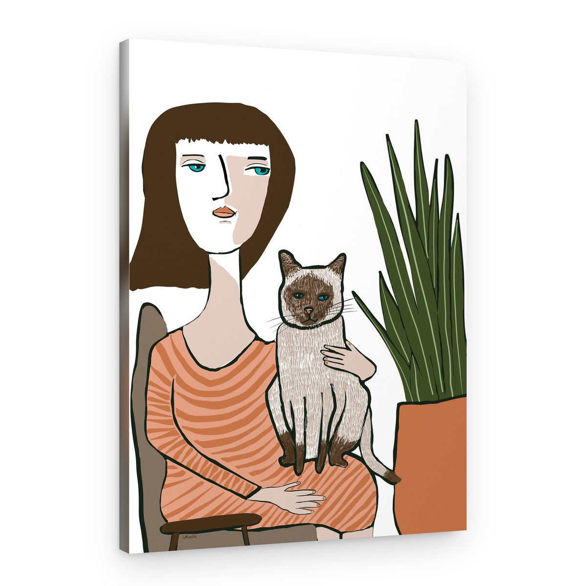 Woman and Siamese Cat – Canvas Print