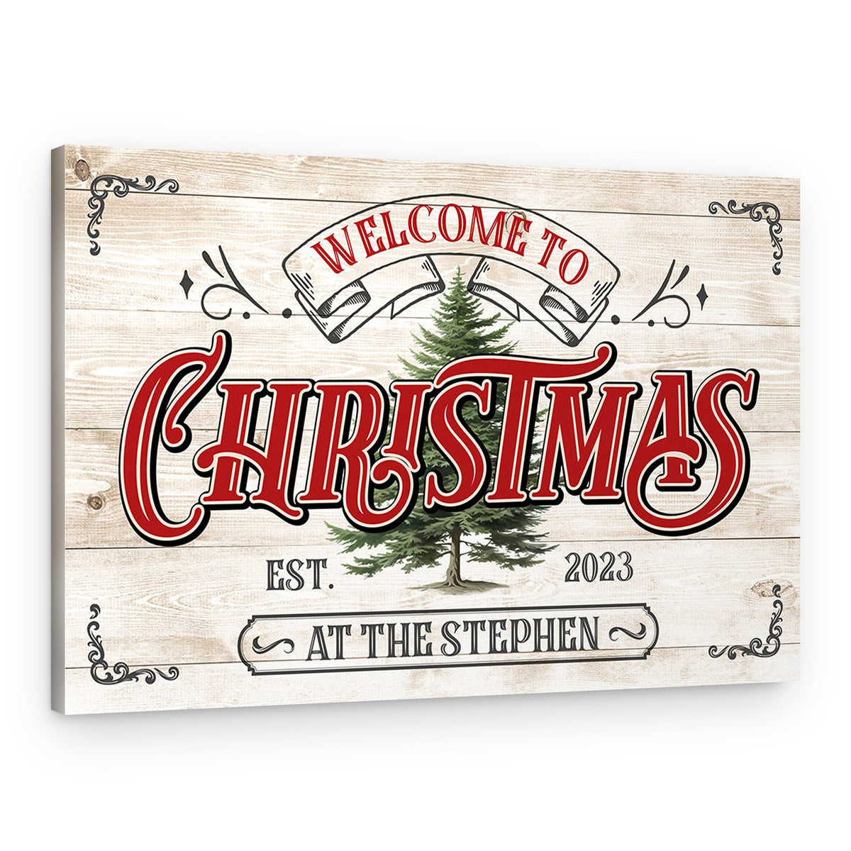 Custom Welcome to Christmas Canvas Print with Family Name and Year – Canvas Print