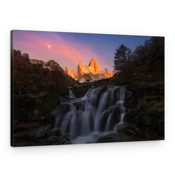 Moon Over Fitz Roy Cascade – Canvas Print