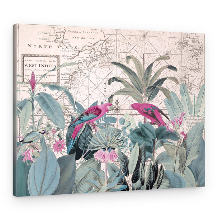 Tropical Map Parrots – Canvas Print