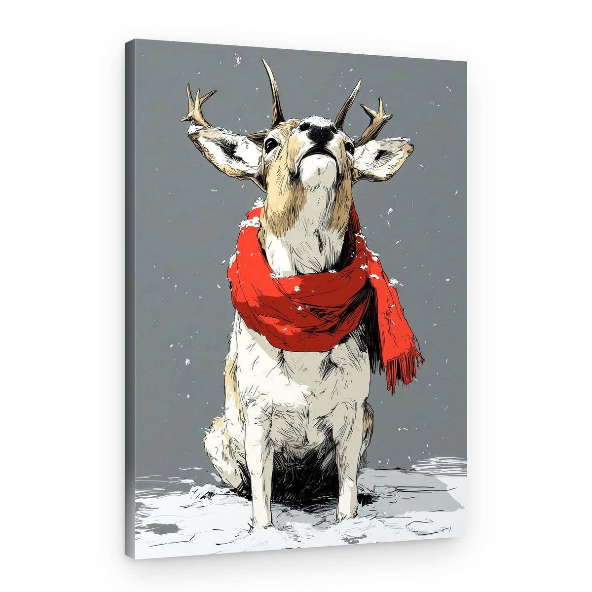 Festive Deer In Snow – Canvas Print