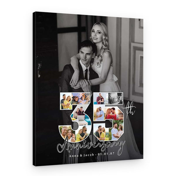 35th Anniversary Number Photo Collage Black And White Canvas Print