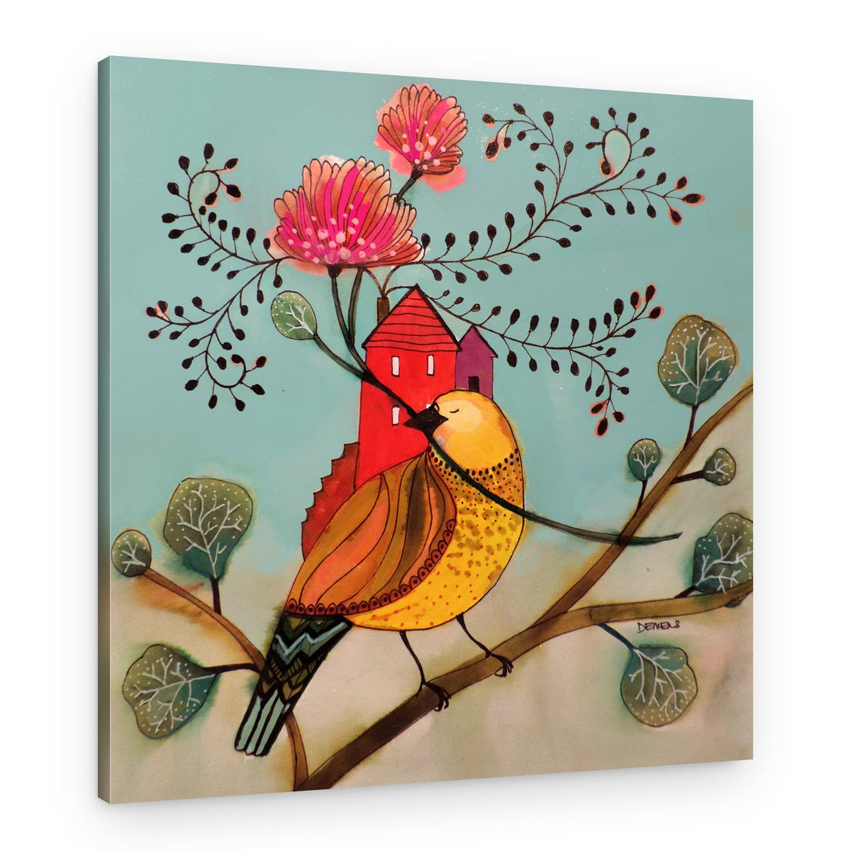 Whimsical Bird Home – Canvas Print