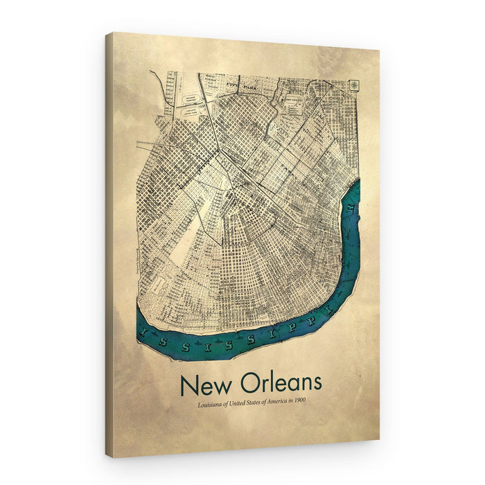 New Orleans 1900 Map – Canvas Print