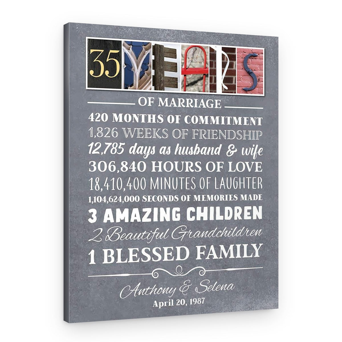 35 Years of Marriage Letter Art Canvas Print – Canvas Print – Design A