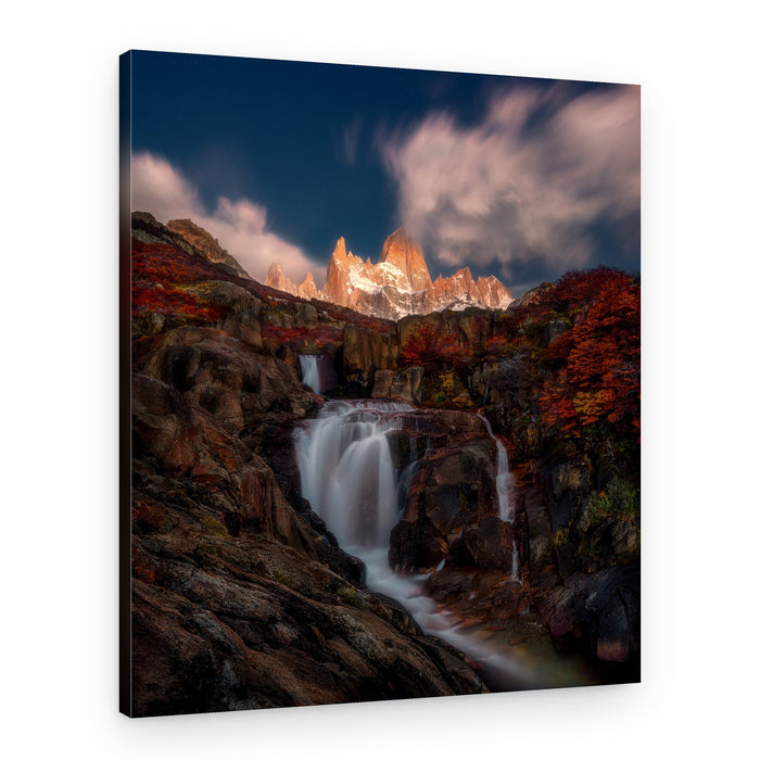 Autumn Mountain Waterfall Glow – Canvas Print
