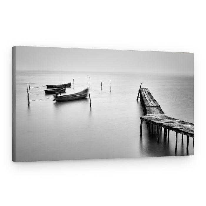 Misty Pier and Boats – Canvas Print