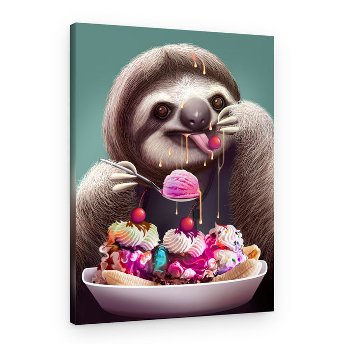 Sloth Eating Banana Split – Canvas Print