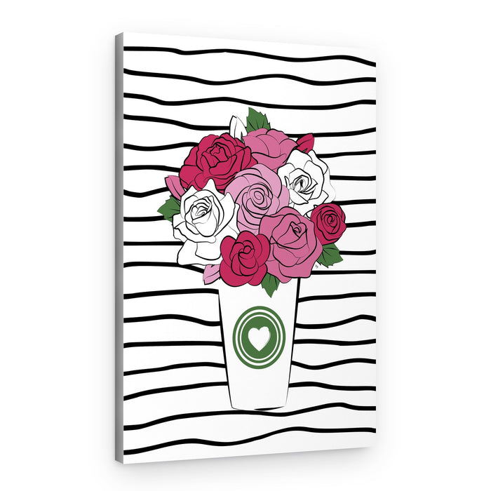 Roses In A Striped Cup – Canvas Print
