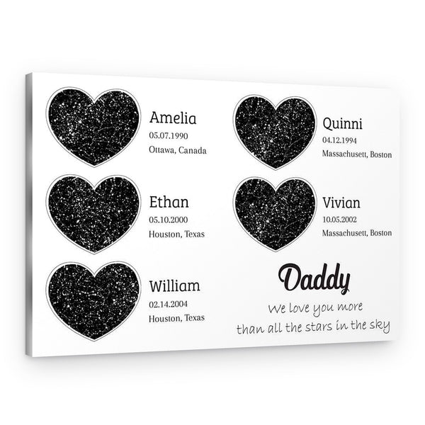 Custom Heart-Shaped Constellation Maps Canvas Print – Gift for Dad