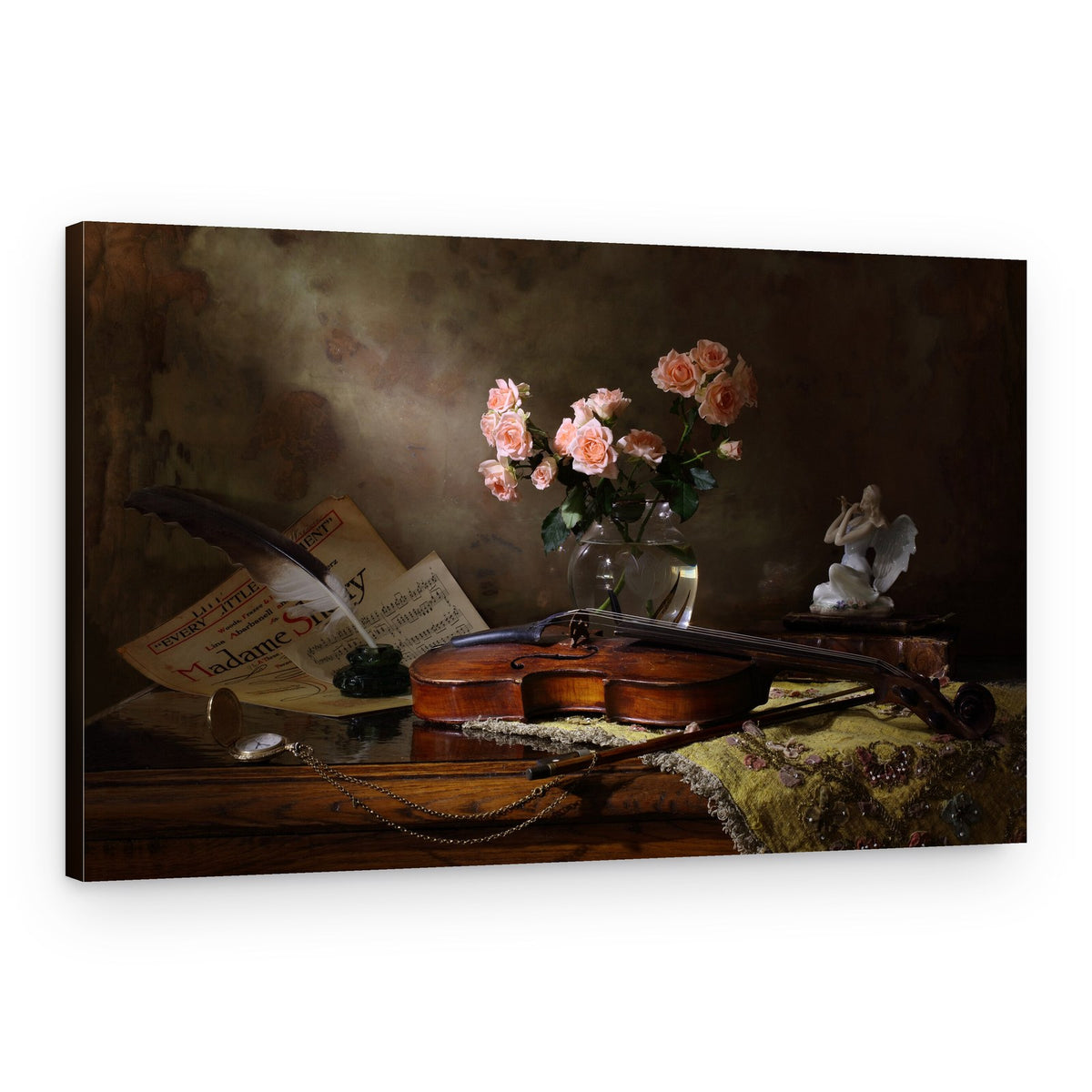 Romantic Violin and Roses – Canvas Print