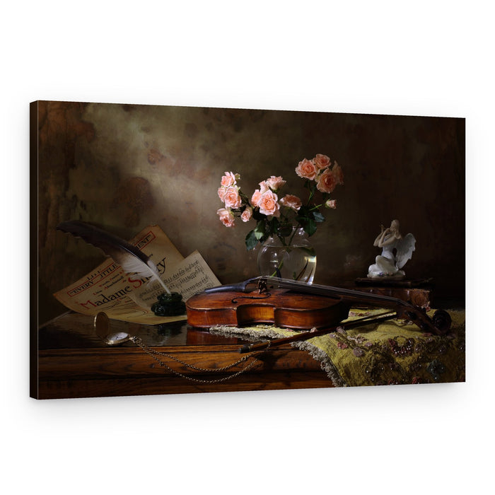 Romantic Violin and Roses – Canvas Print