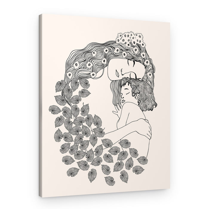 Mother Child Floral Embrace – Canvas Print