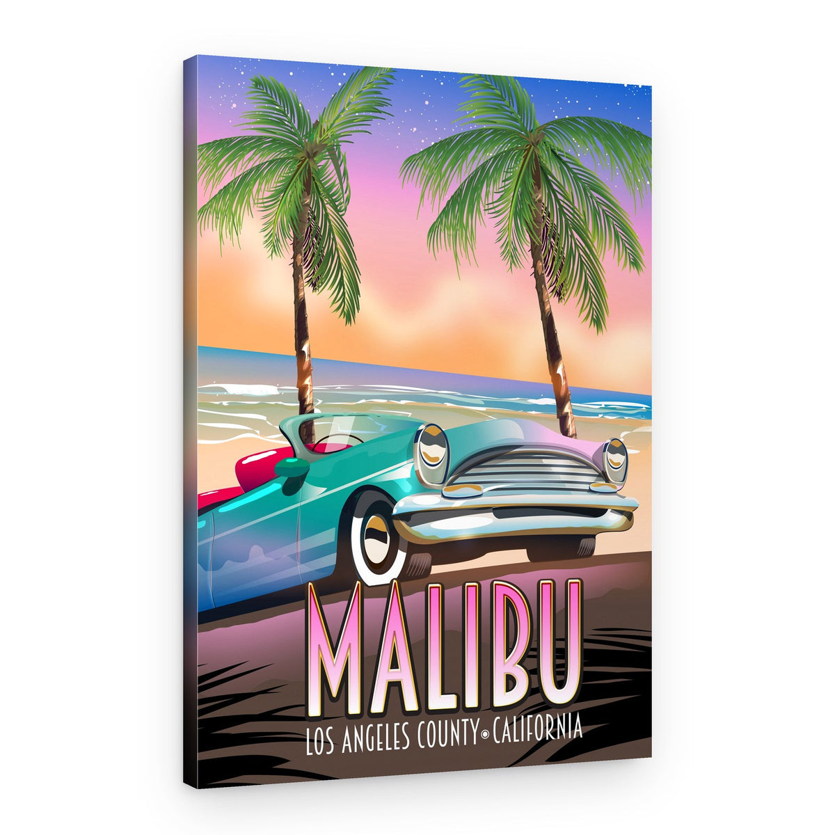Malibu Vintage Car Sunset – Canvas Print