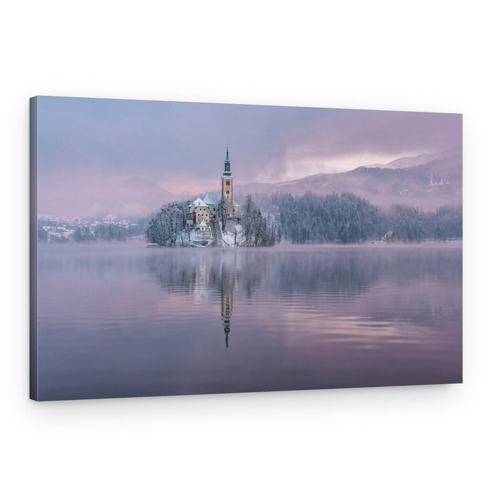 Misty Winter Lake Bled – Canvas Print