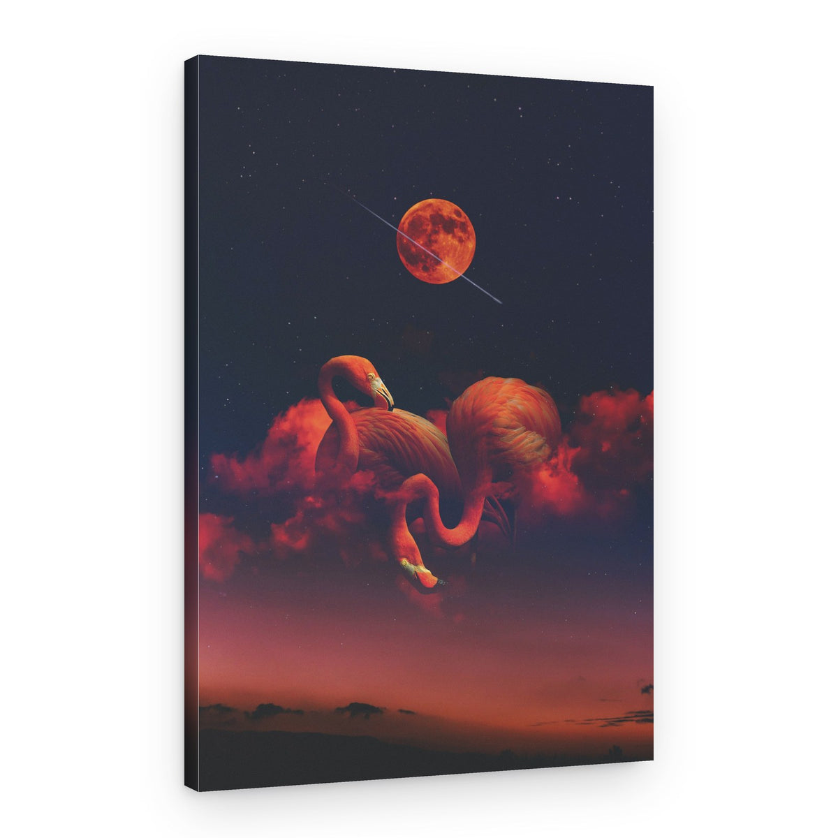 Red Moon Flamingos – Canvas Print