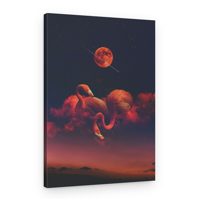 Red Moon Flamingos – Canvas Print