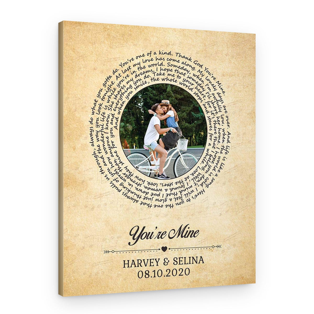 Spiral Song Lyrics Canvas – Vintage Design with Custom Photos & Dates – Canvas Print