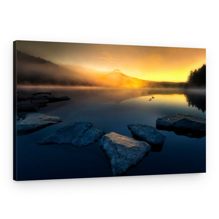 Misty Golden Lake Sunrise – Canvas Print