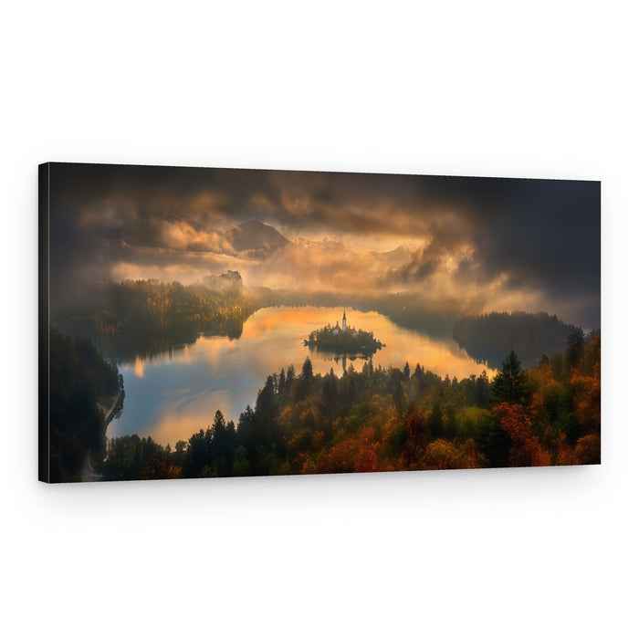 Golden Lake Bled Mist – Canvas Print