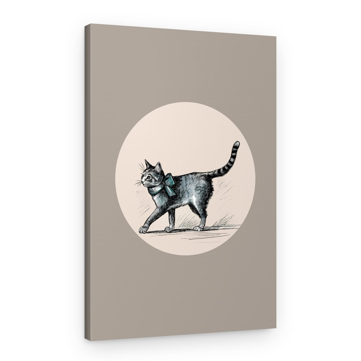 Elegant Cat With Blue Bow – Canvas Print