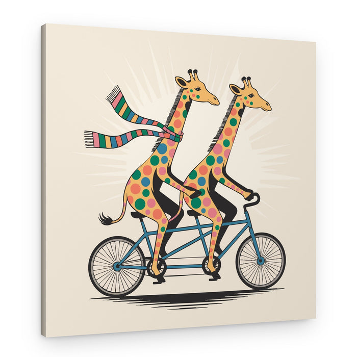 Happy Giraffes Tandem Ride – Canvas Print