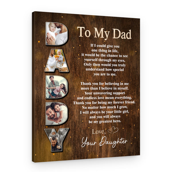 To My Dad Message From Daughter Custom Photo Canvas Print
