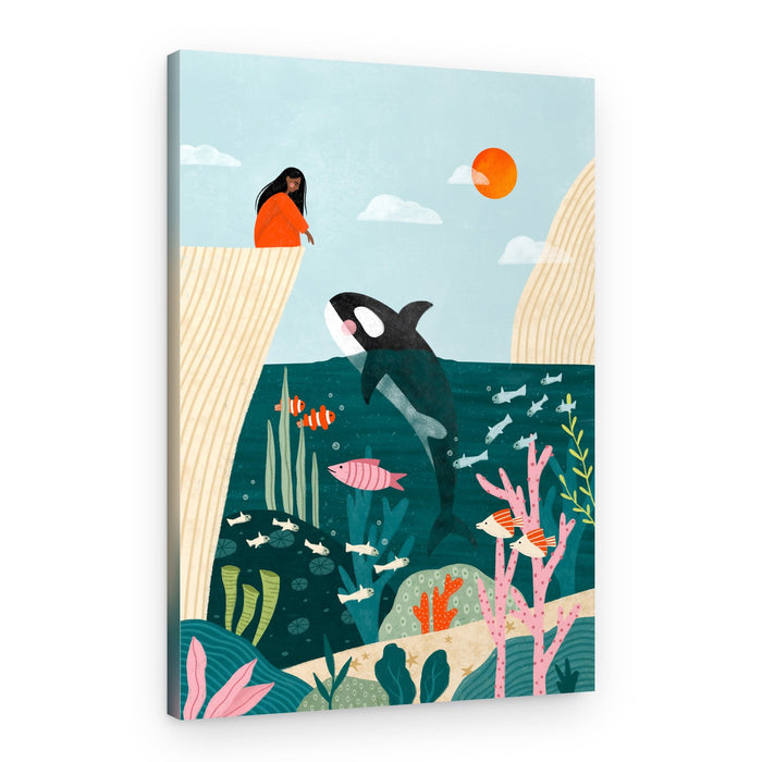 Girl Watches Ocean Life – Canvas Print
